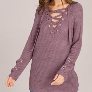 Front Lace up Oversize Sweater